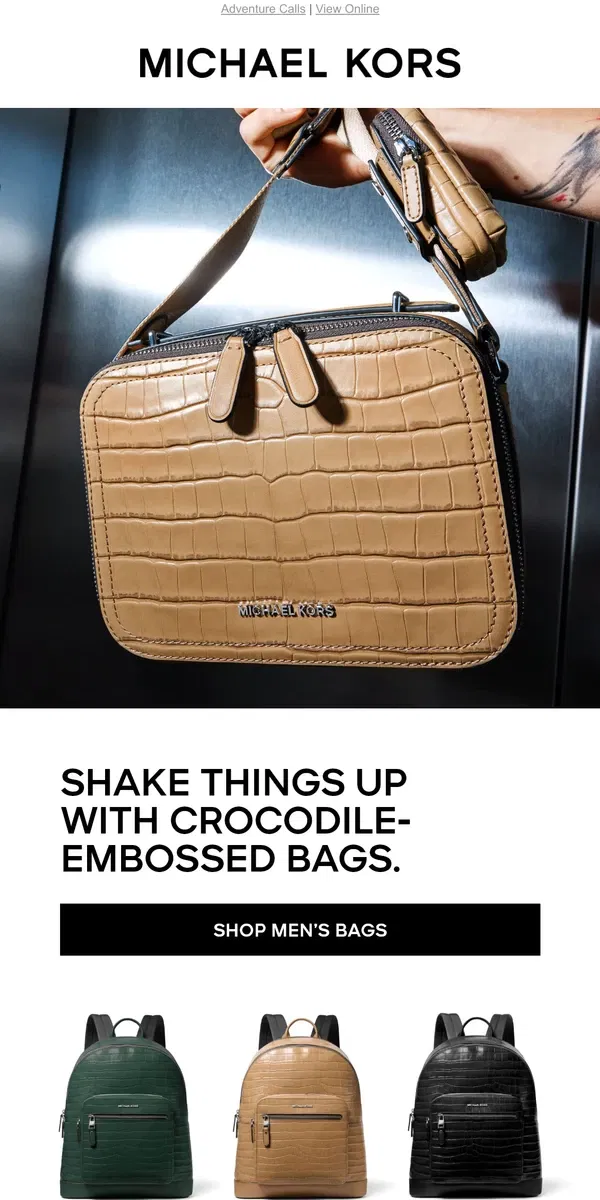 Email from Michael Kors. New Men’s Bags With An Unexpected Twist