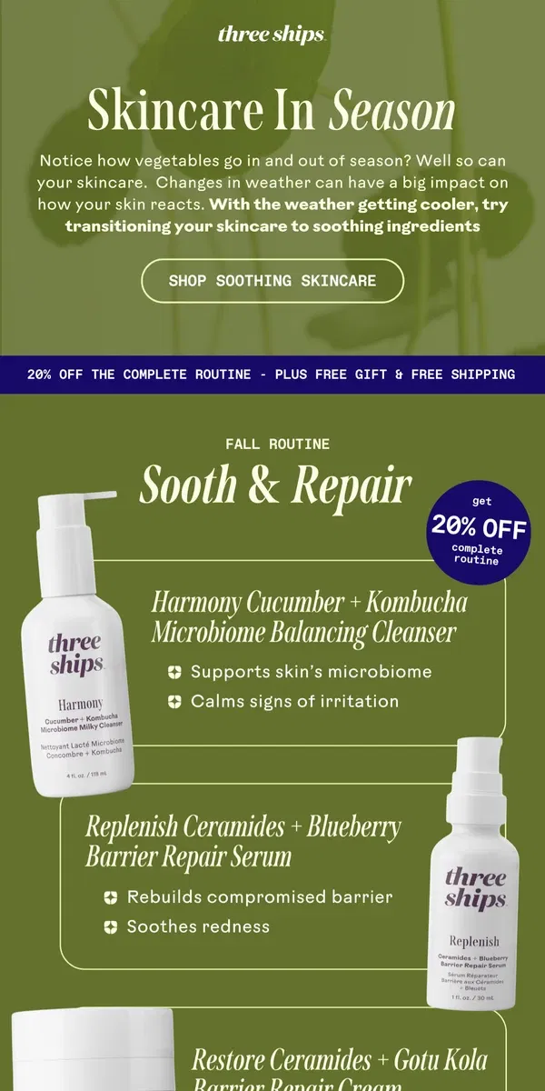 Email from Three Ships Beauty. Is your skincare in season?