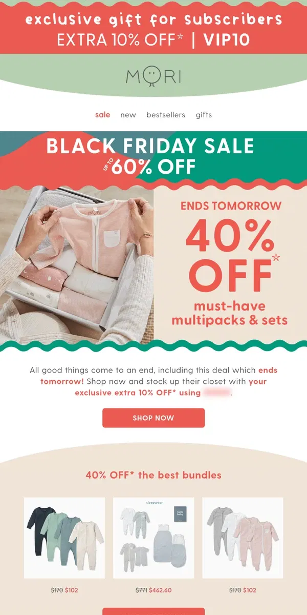 Email from MORI. HURRY: Up to 40% off multipacks ends soon!