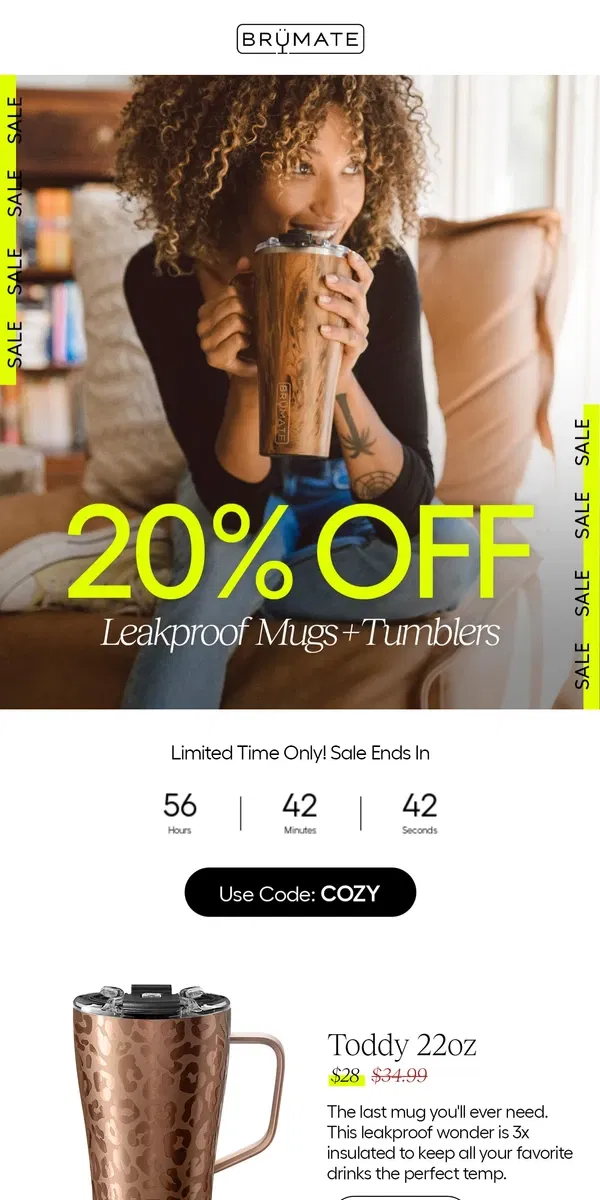 Email from BruMate. 20% Off Tumbler Sale!