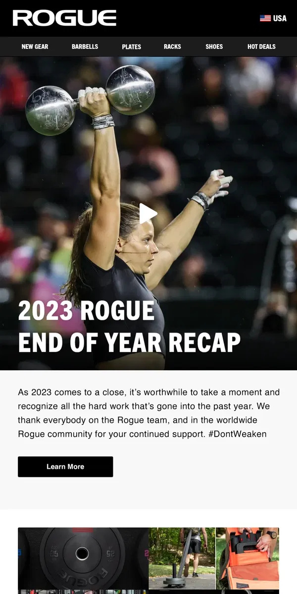 Email from Rogue Fitness. 2023 Rogue End of Year Recap