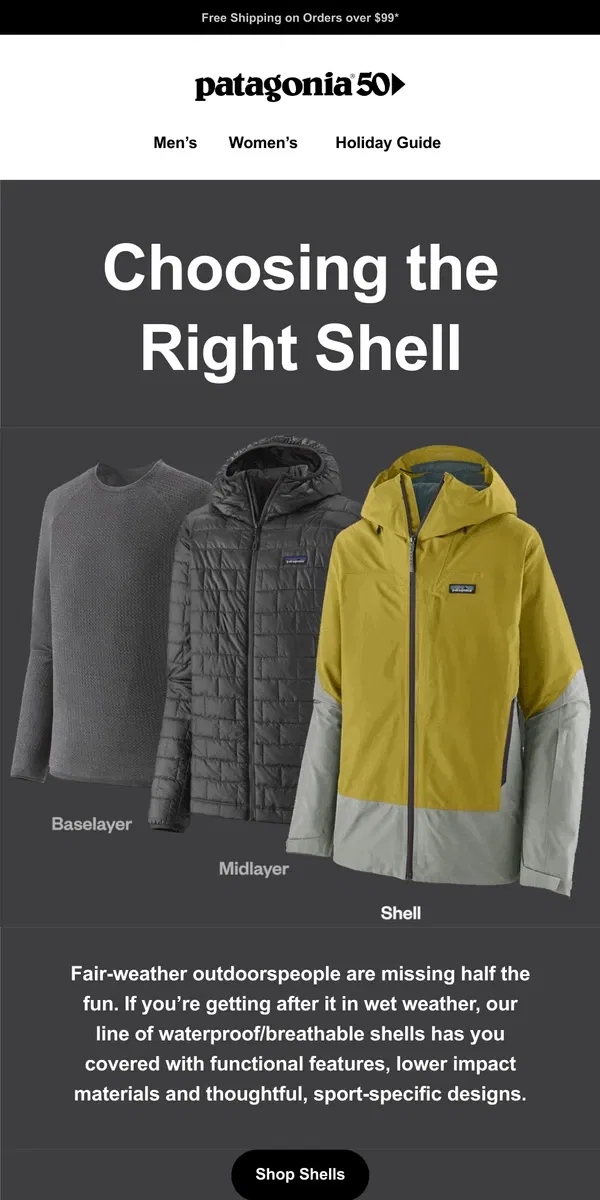 Email from Patagonia. Choosing your shell