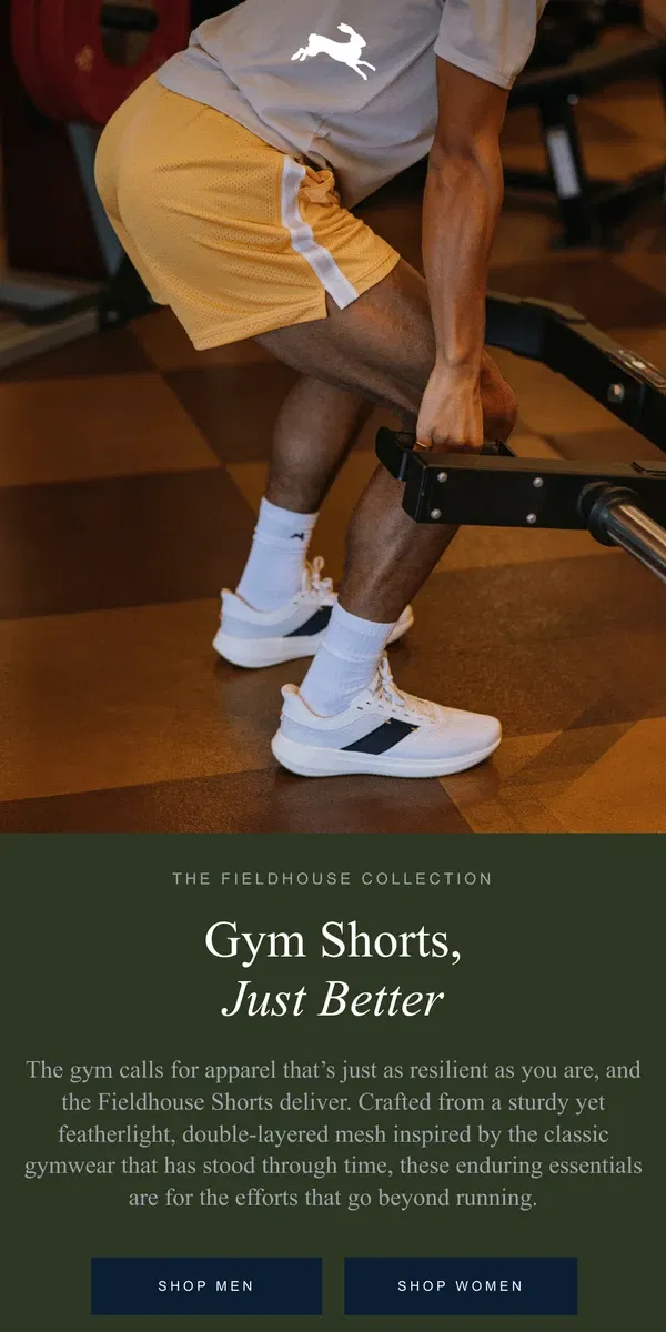 Email from Tracksmith. The Sturdy and Sporty Fieldhouse Shorts