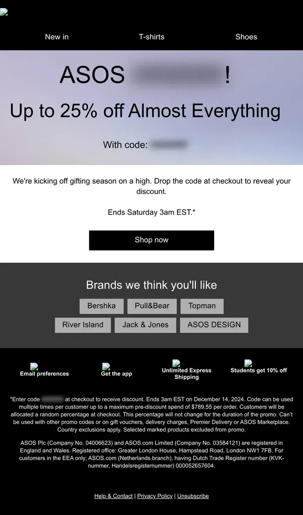 Email from ASOS. ASOS GIFTMAS! Up to 25% off Almost Everything...