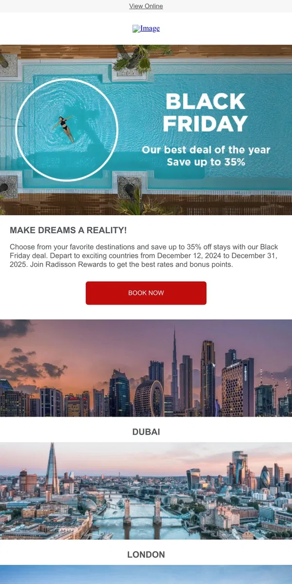 Email from Radisson Hotels. Black Friday is here! Up to 35% OFF