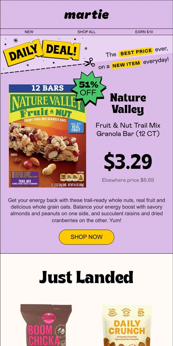 Email from Martie. 👍 Nature Valley Bars, on sale! Plus, more NEW items!