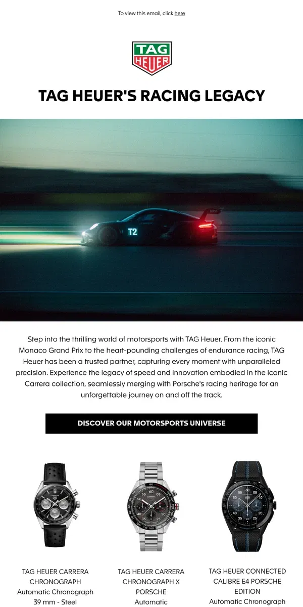 Email from TAG Heuer. Explore TAG Heuer's racing legacy