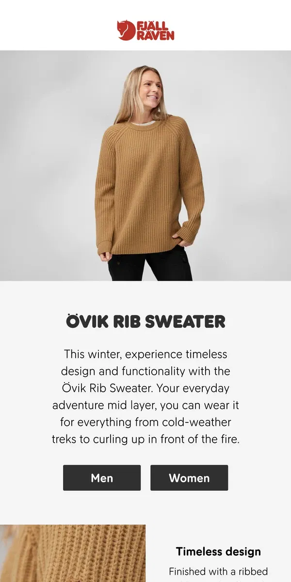 Email from Fjällräven. All about the Övik Rib Sweater