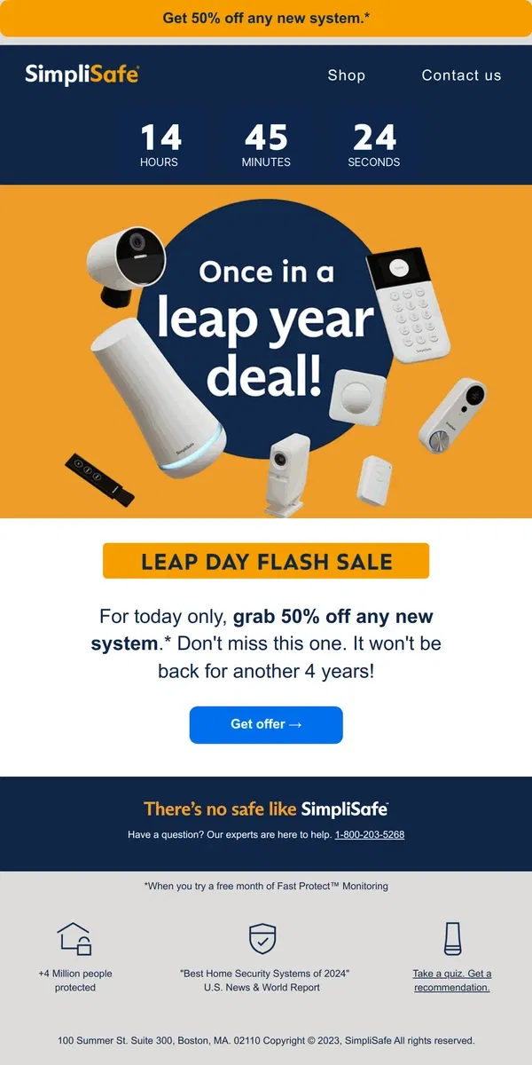 Email from SimpliSafe. Urgent: Extra Day. Extra big deal.