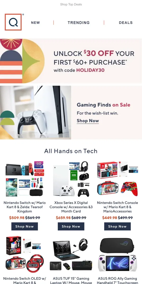 Email from QVC. Gifts for Gamers on Sale