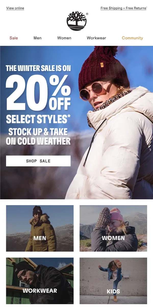 Email from Timberland. Don't Miss 20% Off WINTER SALE!