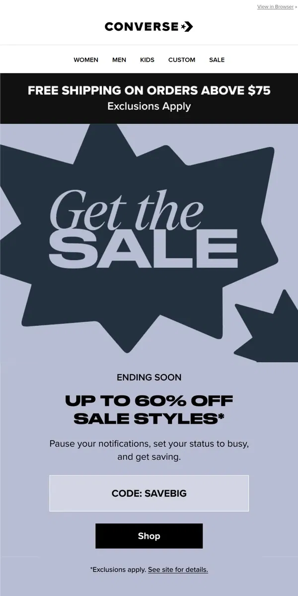 Email from Converse. ☎️ FINAL CALL: Up to 60% off sale styles