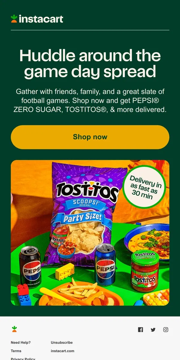 Email from Instacart. Don’t interrupt this weekend’s 🏈 games with a store run