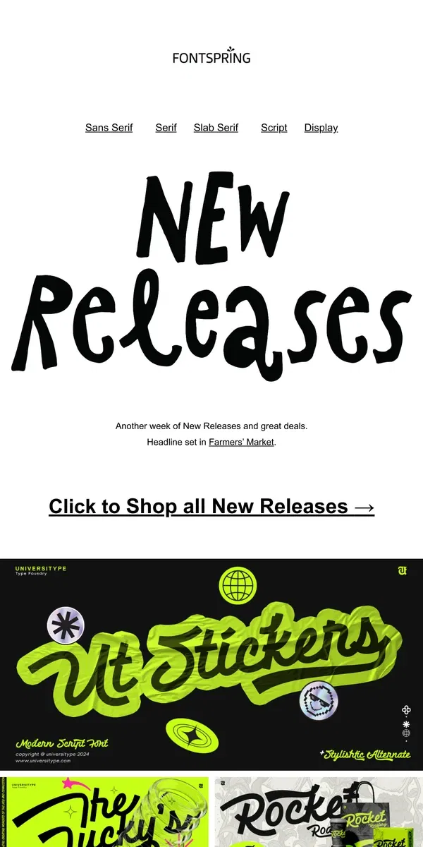 Email from Fontspring. New Releases | Fontface