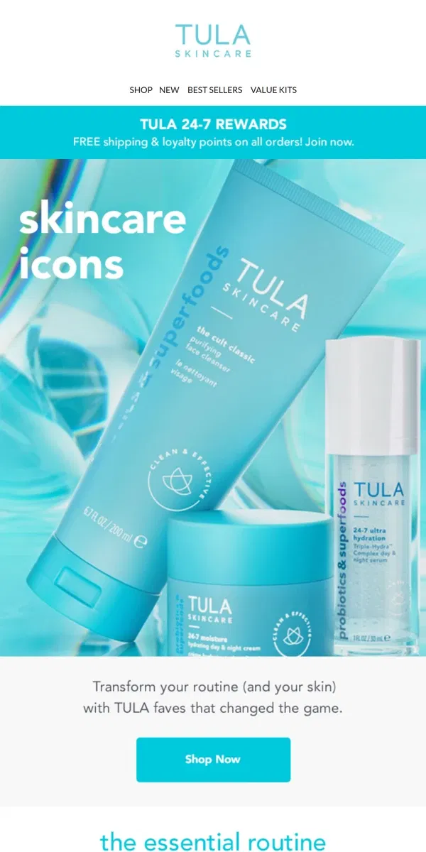 Email from TULA Skincare. Best sellers for a reason