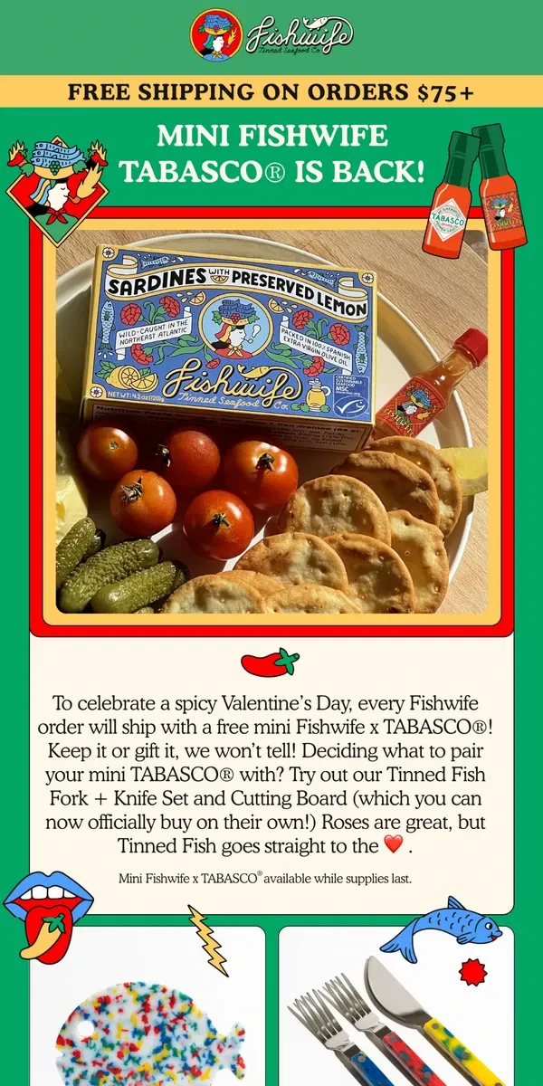 Email from Fishwife. FREE MINI TABASCO 🌶️!!