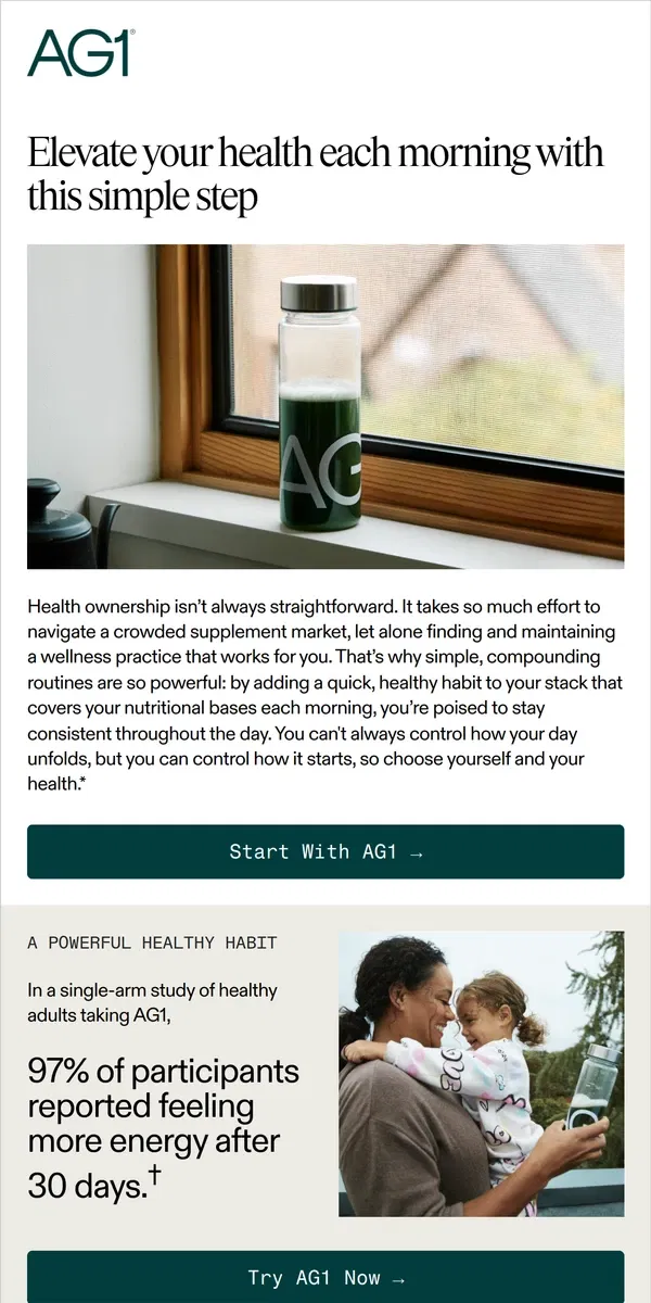 Email from AG1 by Athletic Greens. The best 60 second health habit