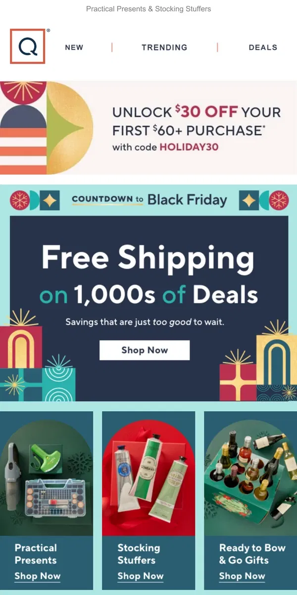 Email from QVC. Black Friday Deals: Free Shipping + Get $30 Off