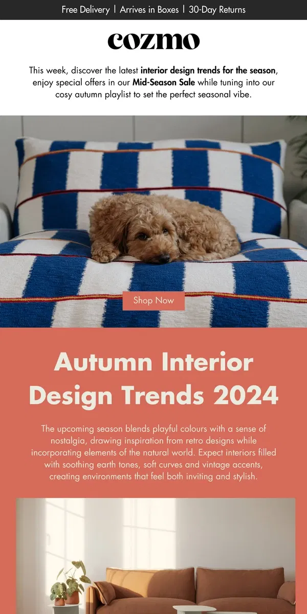 Email from Cozmo Home. Autumn Design Trends