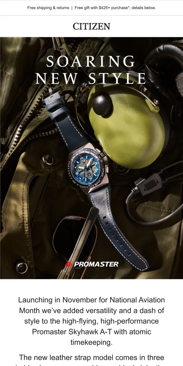 Email from Citizen Watch. A Whole New Way to Soar: Introducing the Promaster Skyhawk A-T strap