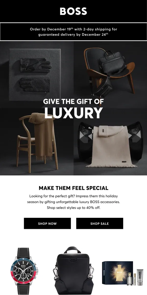 Email from HUGO BOSS. Impress them this holiday season