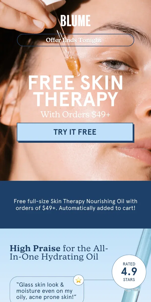 Email from Blume. Free Skin Therapy ✨ ends tonight