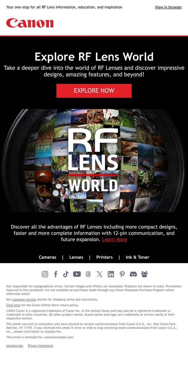 Email from Canon. Introducing RF Lens World