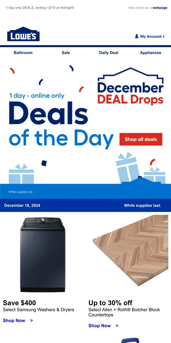 Email from Lowe's. Scrolling by? You’re missing out on deals.