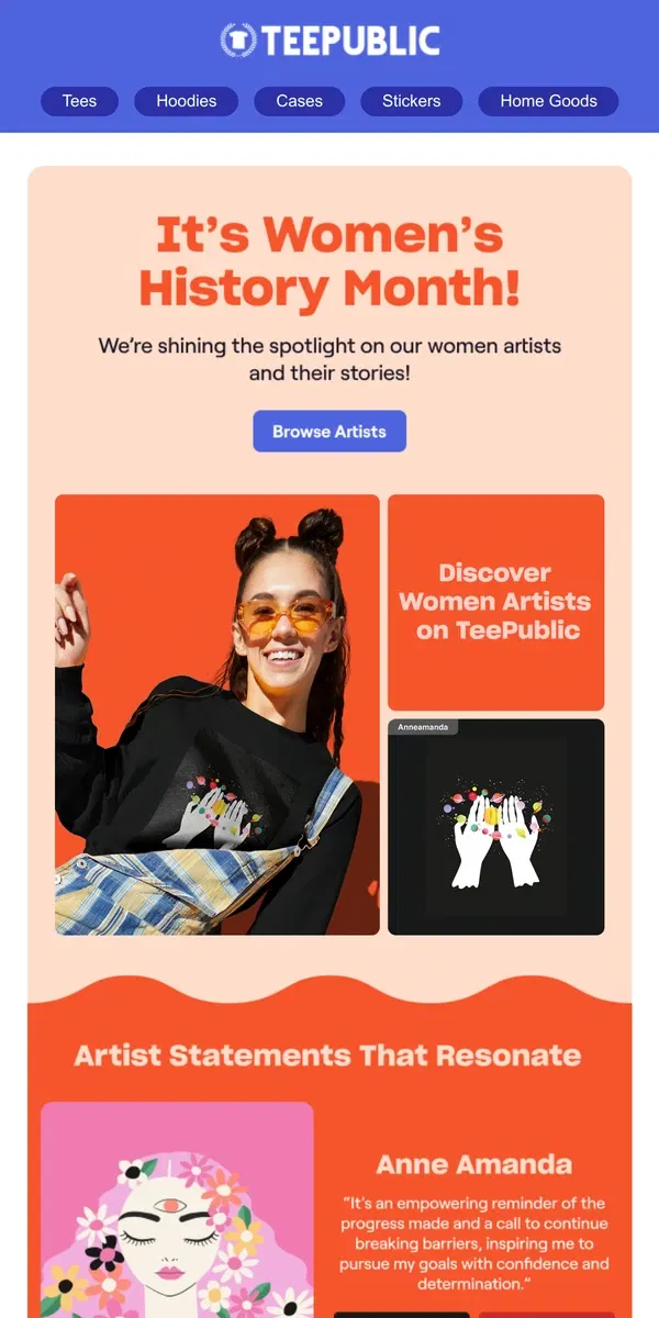 Email from TeePublic. It's Women's History Month!