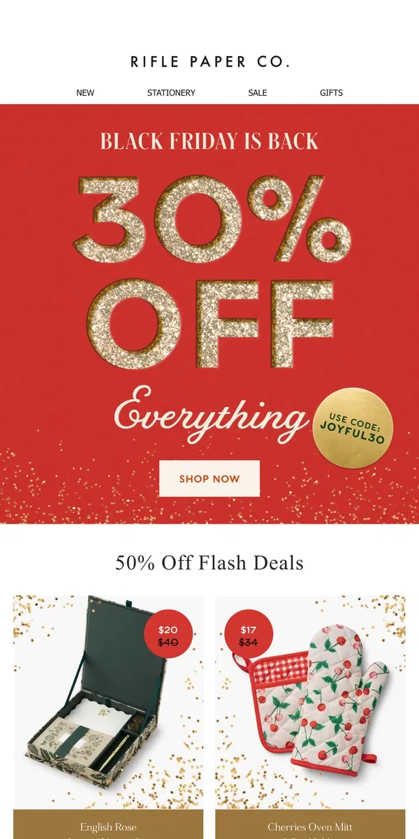 Email from Rifle Paper Co.. Ends Soon: 30% off + 50% off Flash Deals