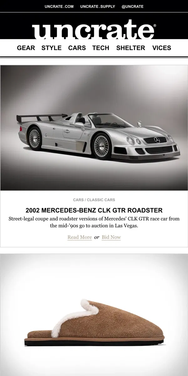 Email from Uncrate. 2002 Mercedes-Benz CLK GTR Roadster & more