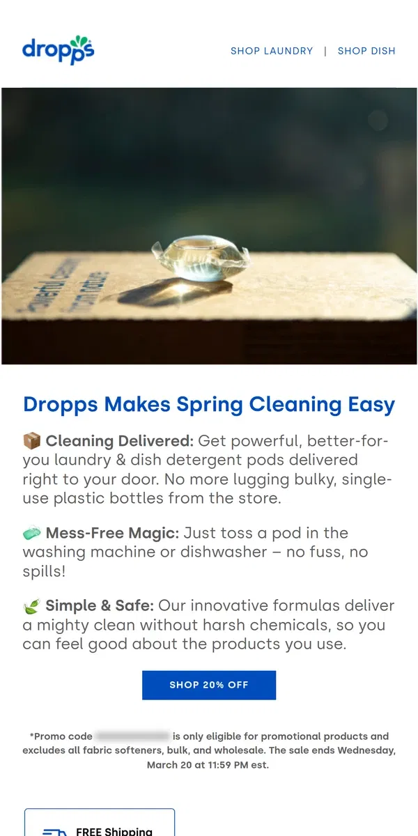 Email from Dropps. Jump Start your Spring Clean