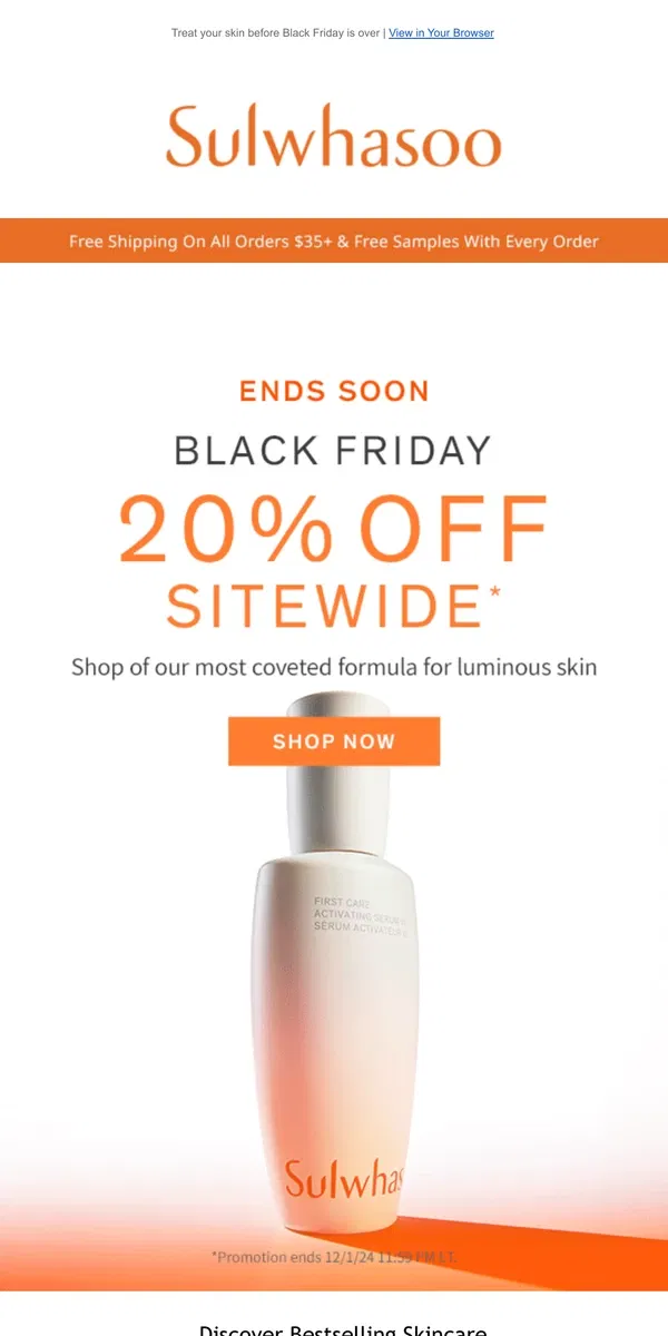 Email from Sulwhasoo. Ends Soon: 20% Off Sitewide