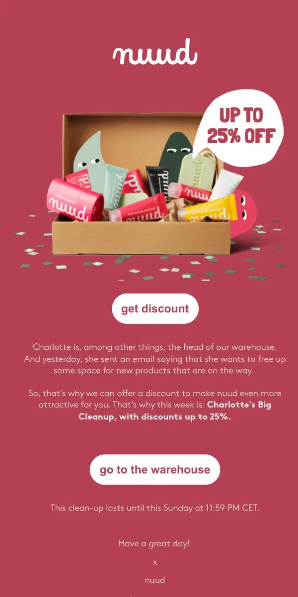 Email from nuud. Last chance: Up to 25% off on nuud