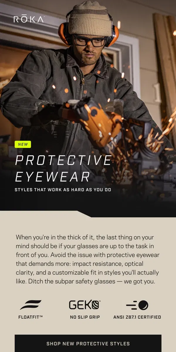 Email from ROKA. Ditch the boring safety glasses.