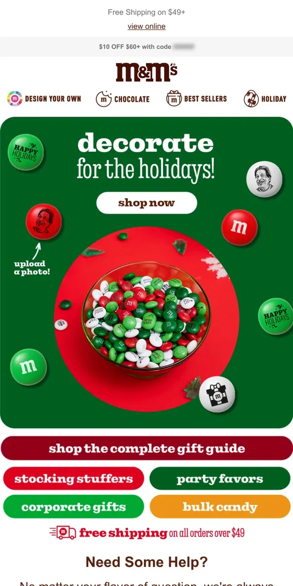 Email from M&M's. Decorate for the Holidays with M&M'S