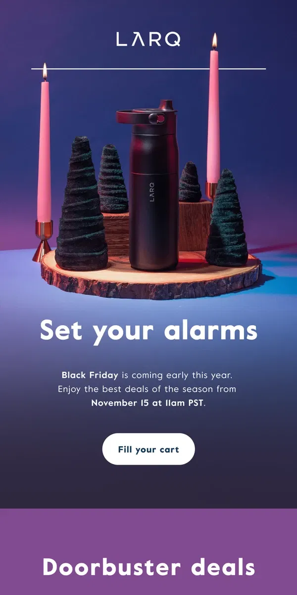 Email from LARQ. Black Friday sale update