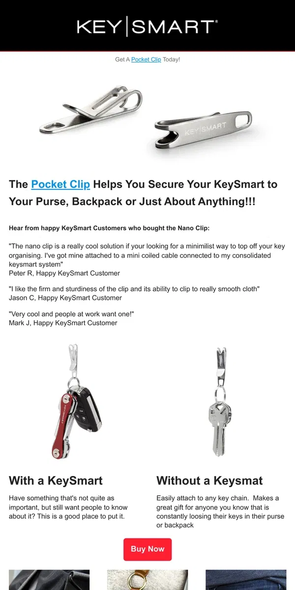 Email from KeySmart. NanoClip 🖇️ Get Yours Today