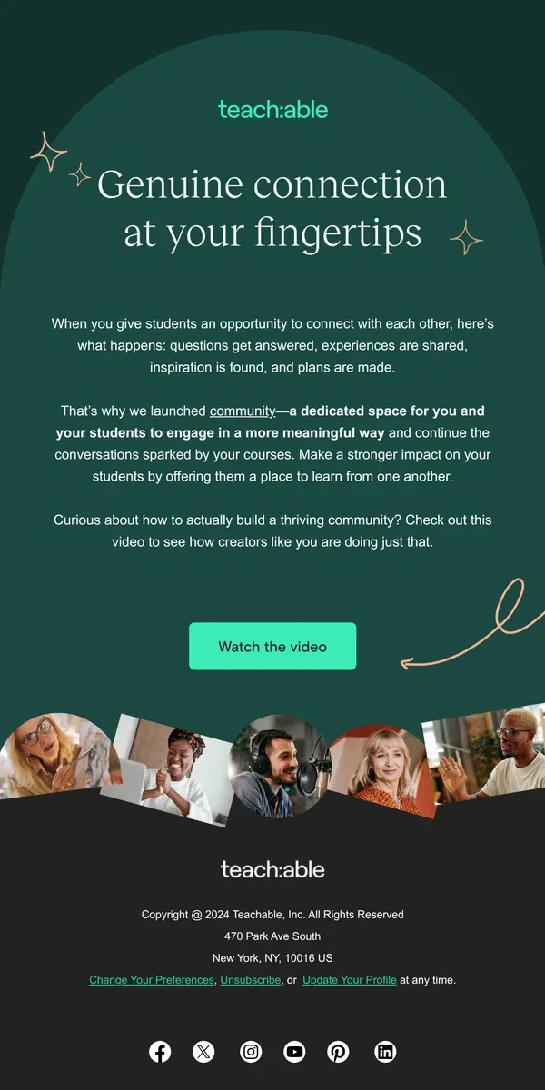 Email from Teachable. Your dedicated space for genuine connection