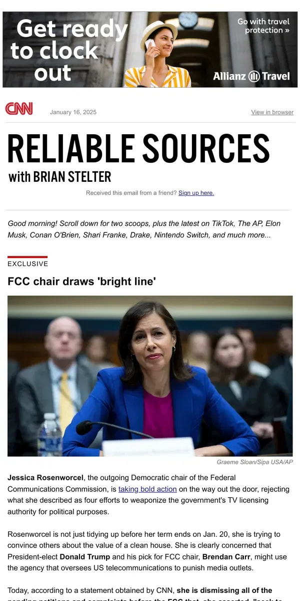 Email from CNN. FCC rejects 'weaponization;' questions for Biden; new Nintendo Switch; Drake's diss suit