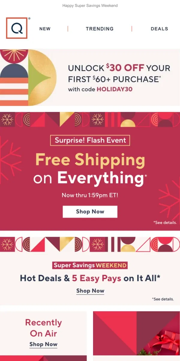 Email from QVC. Free Shipping thru 1:59pm ET