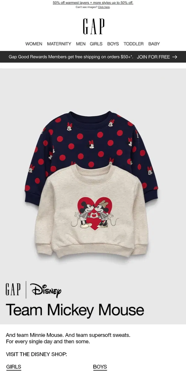 Email from GAP. First words: Mickey Mouse