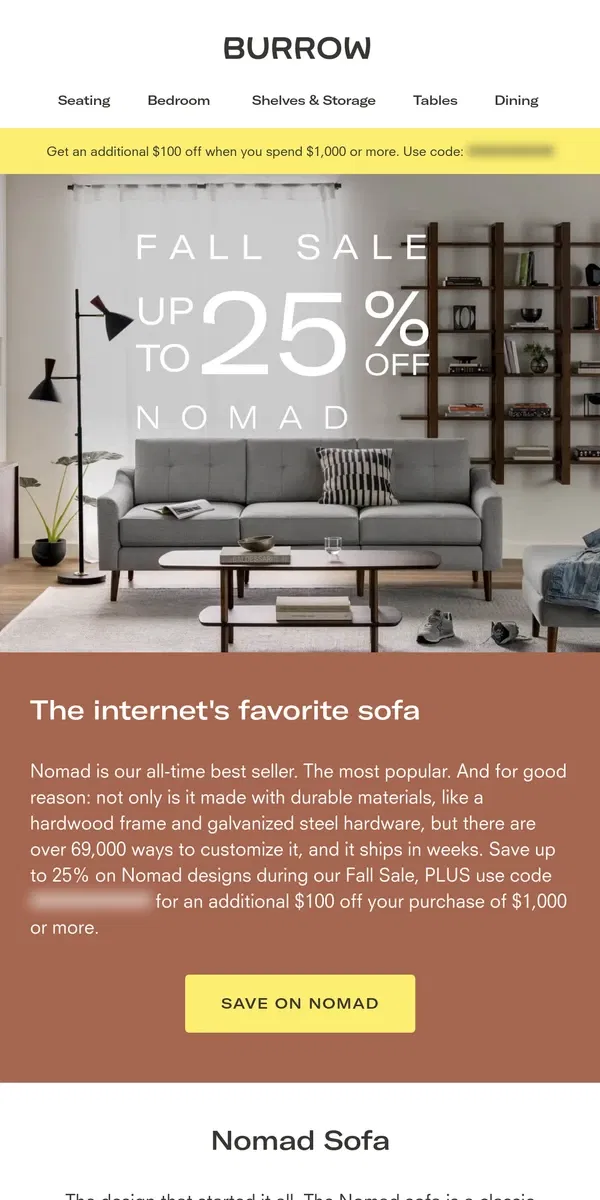 Email from Burrow. Get to know our best selling sofa, Nomad