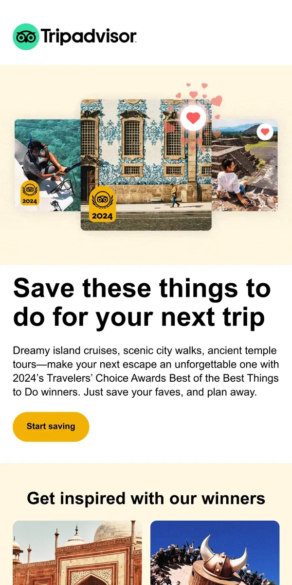 Email from Tripadvisor. Top things to do for your 2024 travel list