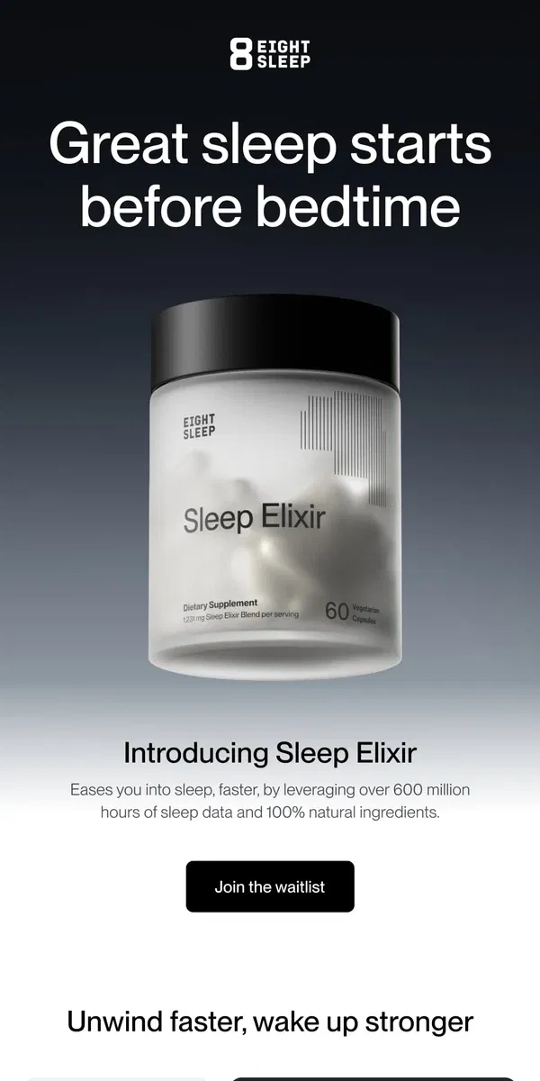 Email from Eight Sleep. Introducing the first Eight Sleep supplement