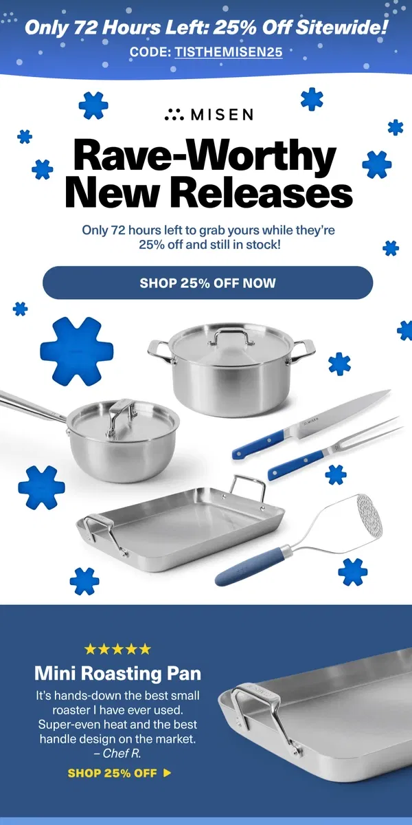 Email from Misen. 25% Off Our Newest Cookware Drops