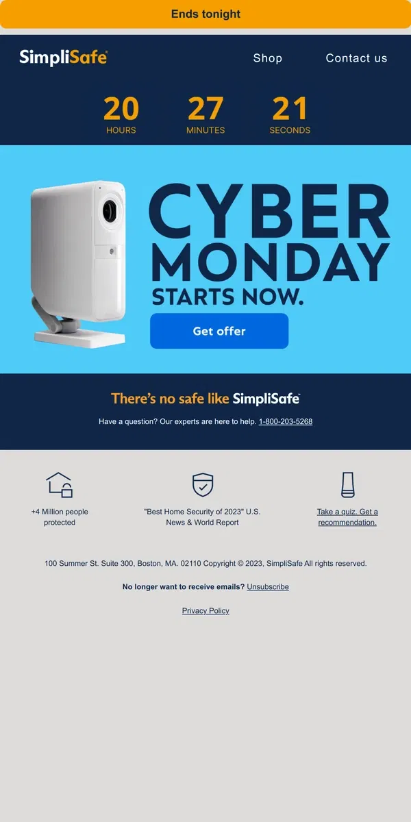 Email from SimpliSafe. Cyber Monday Alert! Unlock your epic offer