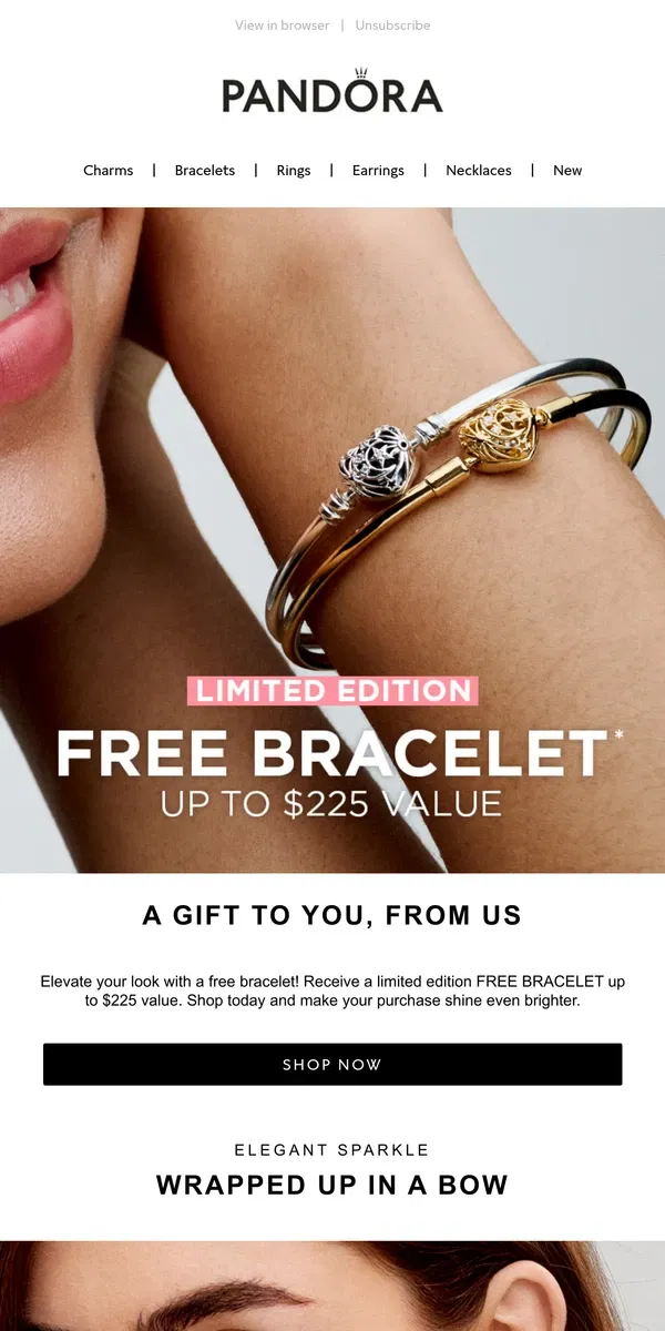 Email from Pandora Jewelry. Your limited edition free bracelet awaits