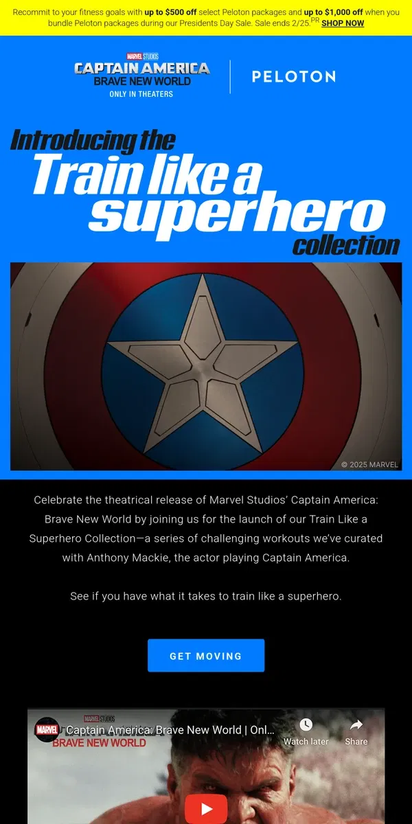 Email from Peloton. Build superhero strength