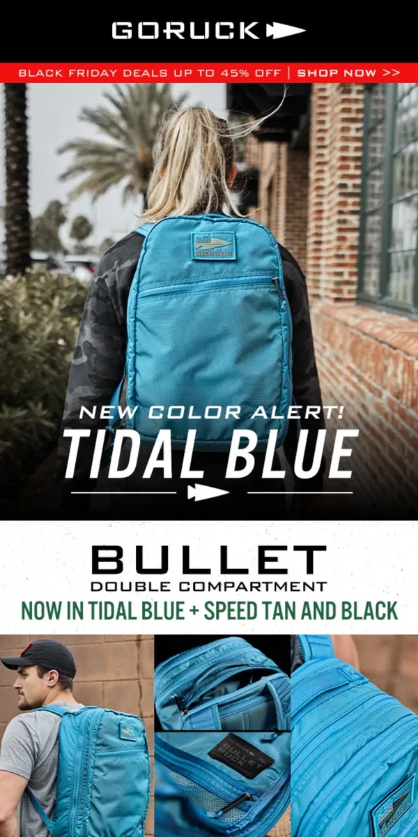 Email from GORUCK. Just Arrived: Tidal Blue, Belt Bags, and KR1!